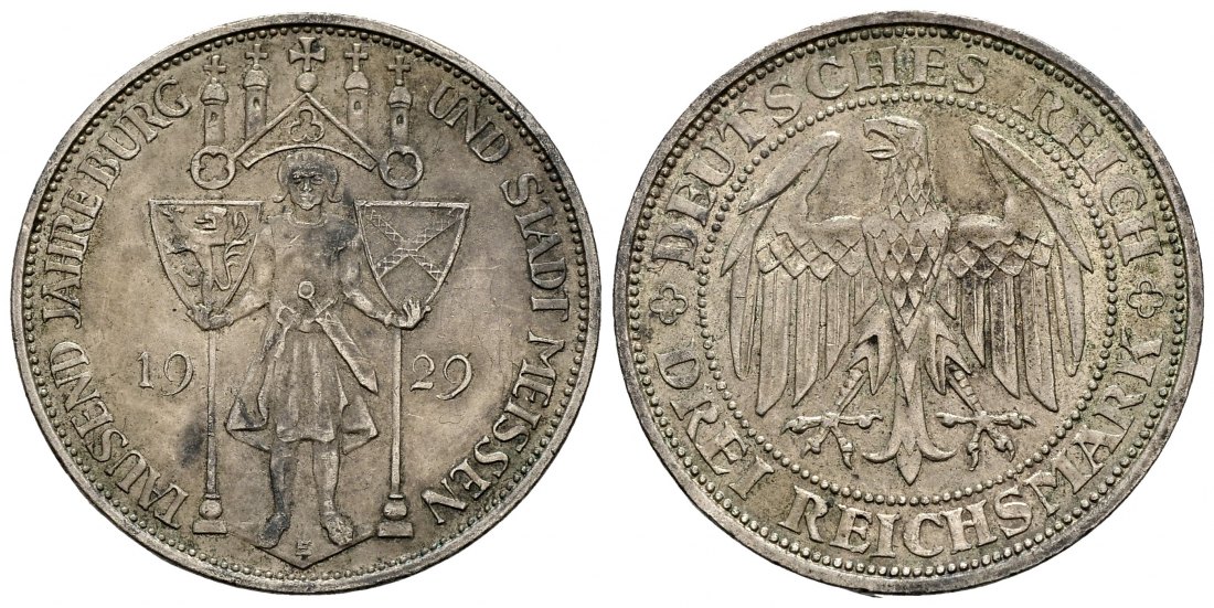 PEUS 2953 Weimarer Republik Stadt Meißen 3 Reichsmark 1929 E Sehr schön