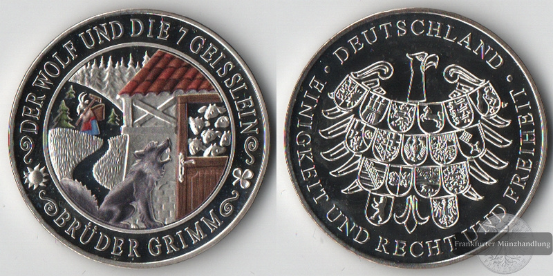  Medaille   Zum Thema Der Schatz der Märchen - Der Wolf und die 7 Geißlein  Feinsilber: 2,24g   