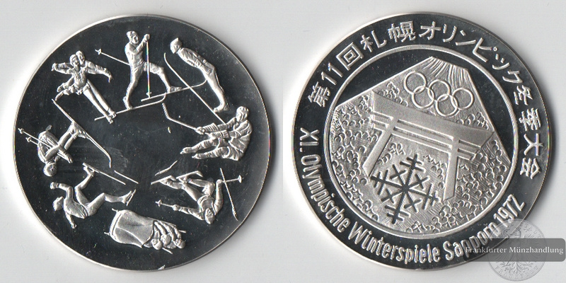 Japan  Medaille  Olympischen Winterspiele 1972 in Sapporo  FM-Frankfurt   Feinsilber: 15g   