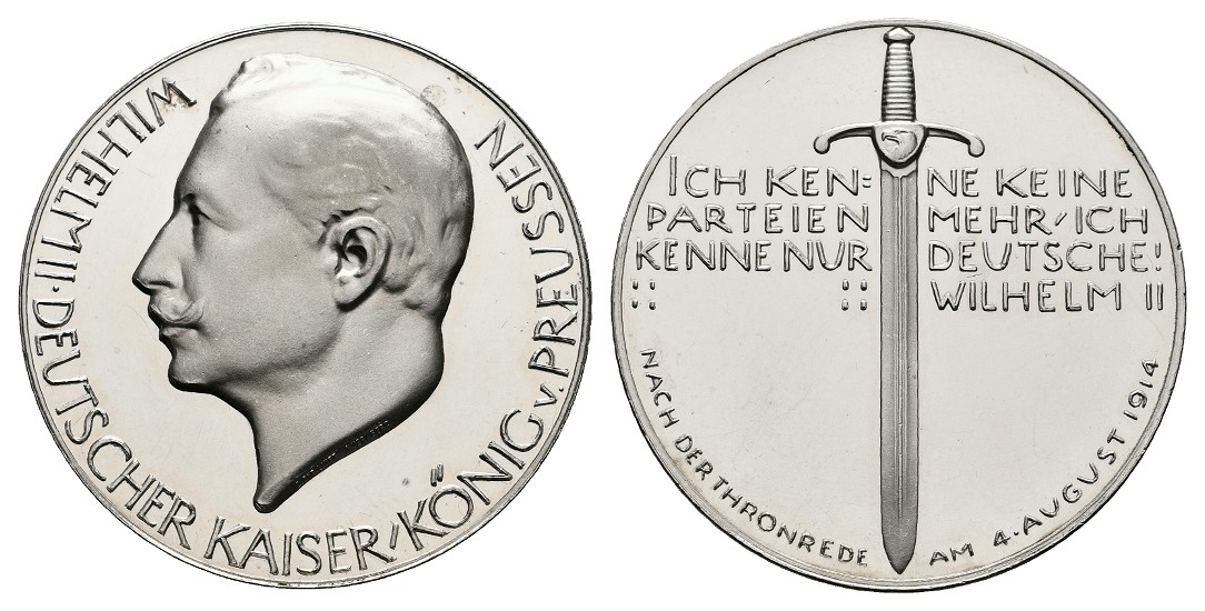  Linnartz 1. Weltkrieg Silbermedaille 1914 (v.Lauer) a.d. Kriegsausbruch PP- Gewicht: 17,6g/990er   