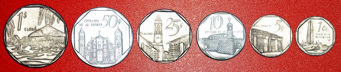 + COMPLETE SET CONVERTIBLE PESO: CUBA★1-5-10-25-50 CENTAVOS-1 PESO 2000-2008LOW START ★ NO RESERVE!