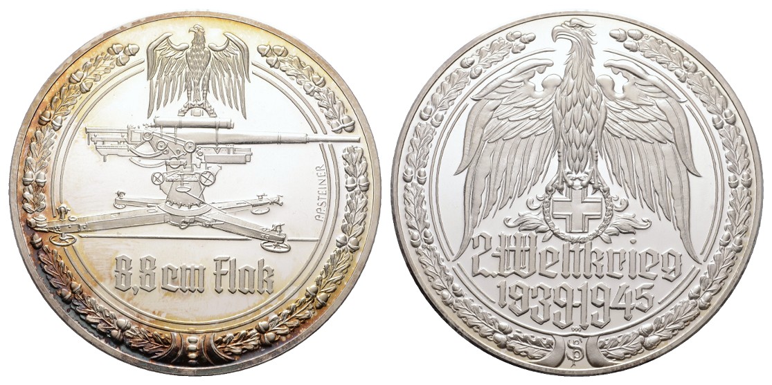 Linnartz 2. Weltkrieg Silbermedaille, Flak - 8,8 cm, 34,78/fein, 50 mm, PP   