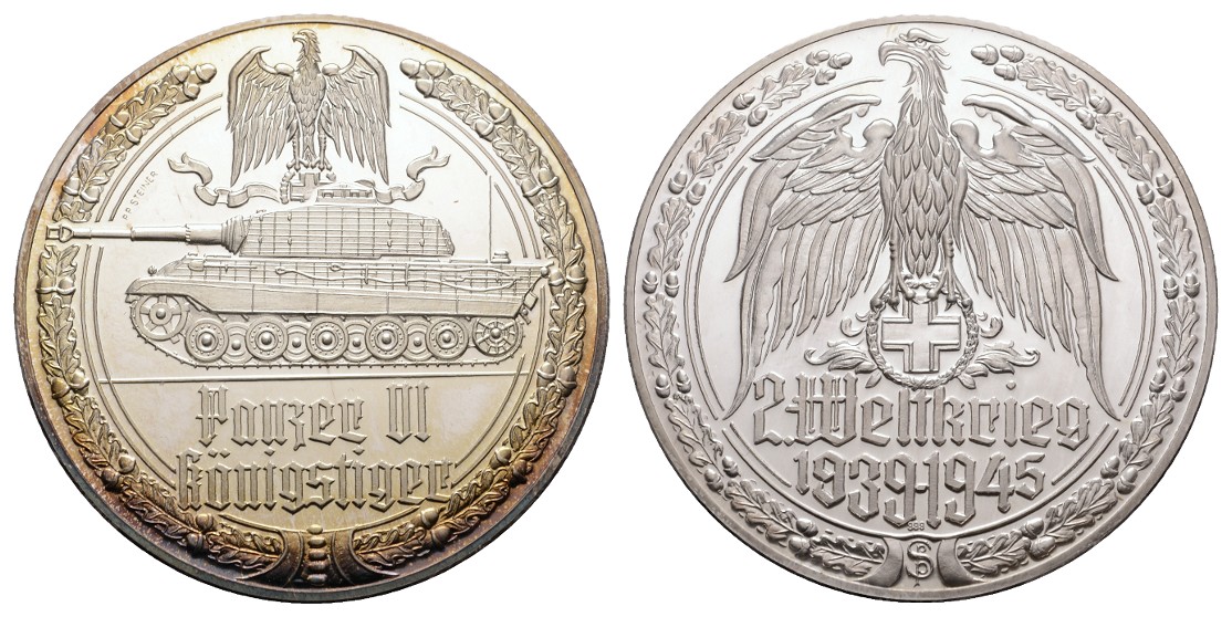  Linnartz 2. Weltkrieg Silbermedaille, PANZER - Königstiger, 35,22/fein, 50 mm, PP   