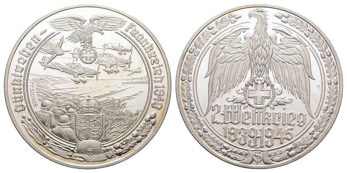  Linnartz 2. Weltkrieg Silbermedaille, Schlacht - Dünkirchen Frankreich 1940, 35,22/fein, 50 mm, PP   