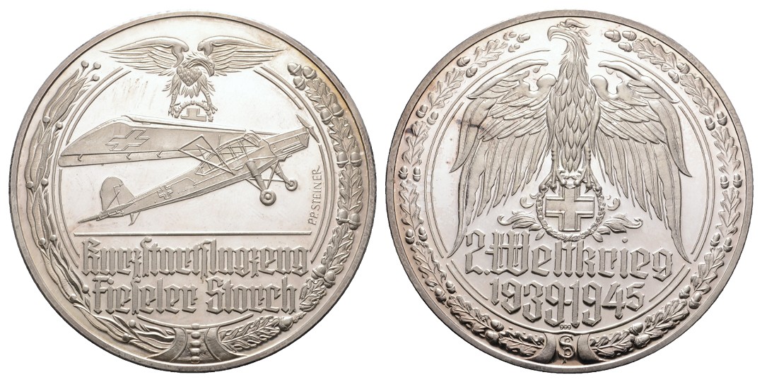  Linnartz 2. Weltkrieg Silbermedaille, Kurzstartflugzeug - Fieseler Storch , 34,84/fein, 50 mm, PP   