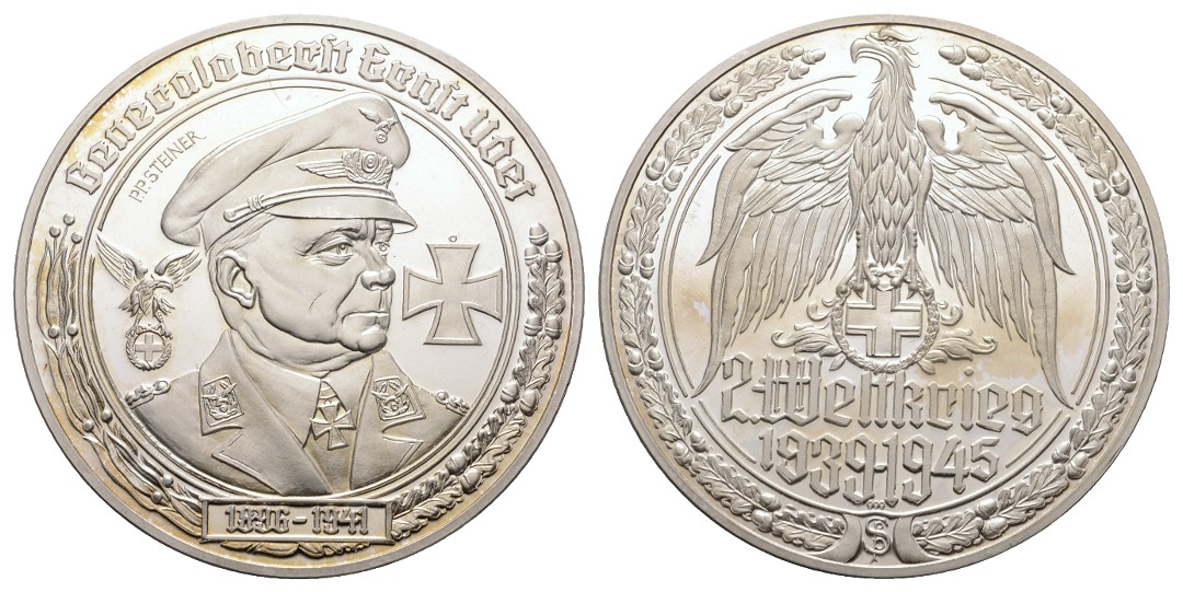  Linnartz 2. Weltkrieg Silbermedaille, Generaloberst Ernst Udet, 34,98/fein, 50 mm, PP   