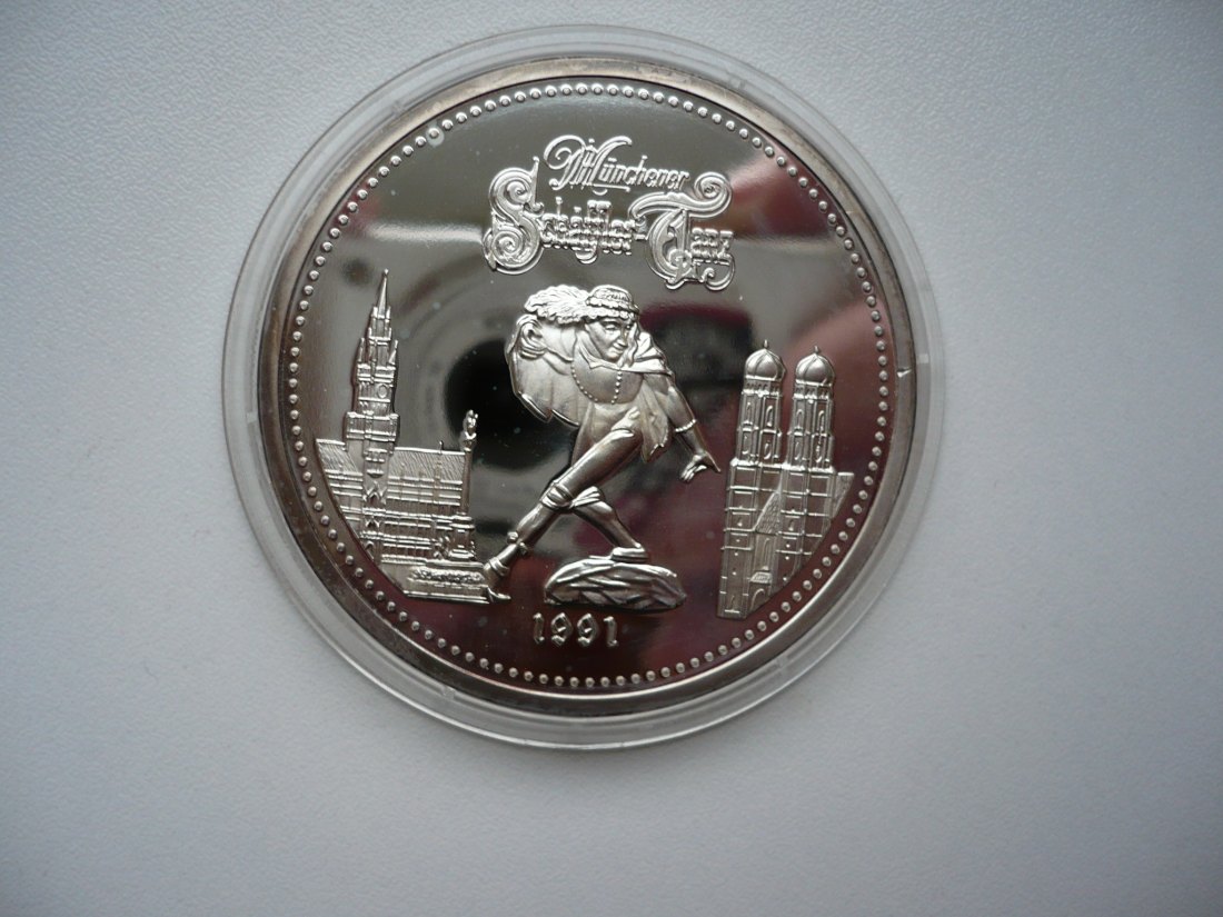 Münchner Silbermedaille,Schäffler Tanz, Frauenk. Dom,Rathaus 999,9er Feinsilber 50 g