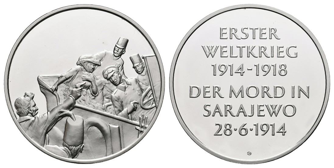  Linnartz 1. Weltkrieg Silbermedaille o.J. Attentat von Sarajevo PP Gewicht: 37,8g/925er   