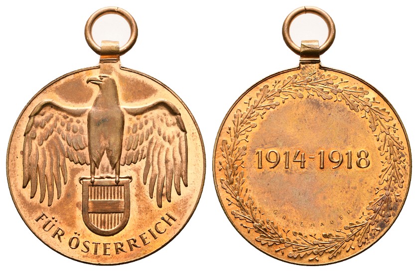  Linnartz Österreich Kriegsverdienstmedaille 1914-1918 (Grienauer) vz-stgl Gewicht: 20,6g   