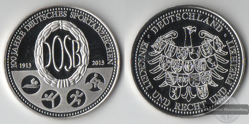  Deutschland  Medaille 100 Jahre deutsches Sportabzeichen  FM-Frankfurt   Feinsilber: 2,26g   
