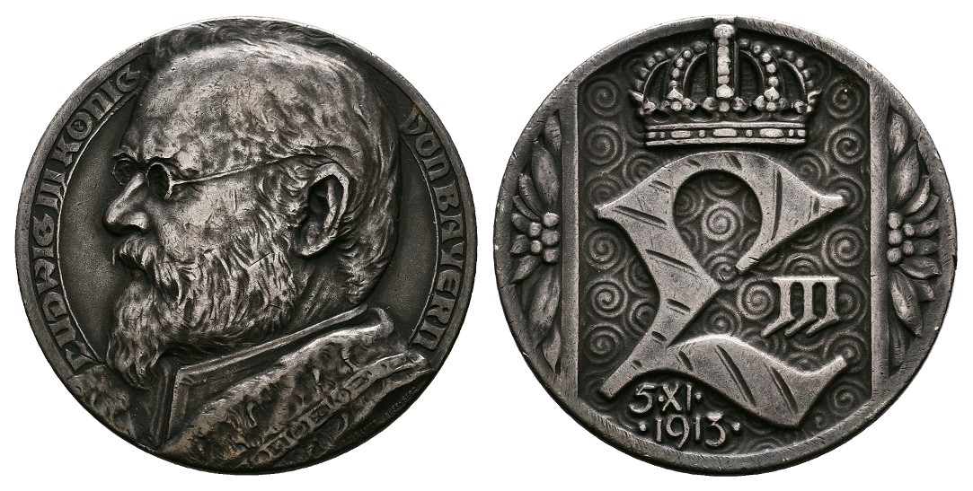  Linnartz Bayern Ludwig III. Silbermedaille 1913(Lauer) ss Gewicht: 17,6g/990er   