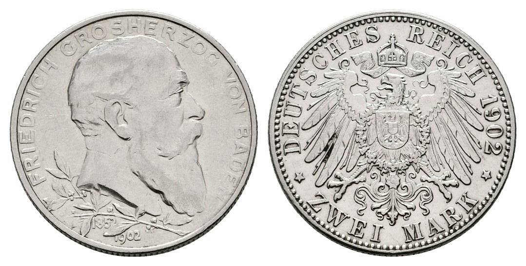  Linnartz KAISERREICH Baden Friedrich I. 2 Mark 1902 ss+   