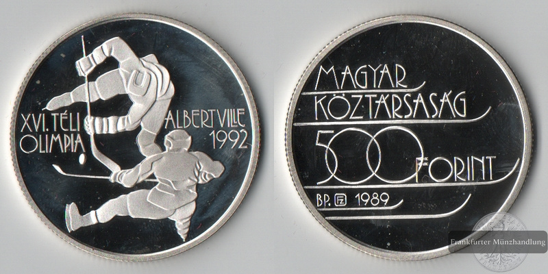  Ungarn  500 Forint  1989    Albertville Olympische Spiele '92  FM-Frankfurt  Feinsilber: 25,20g   