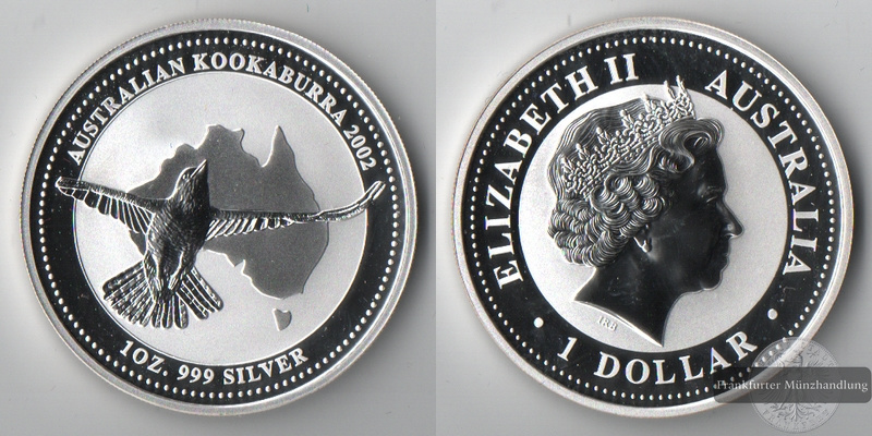  Australien  1 Dollar (Kookaburra) 2002 FM-Frankfurt  Feinsilber: 31,10g   