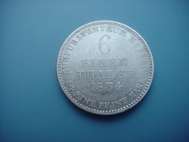 Hessen-Kassel Wilhelm II 1/6 Taler 1834