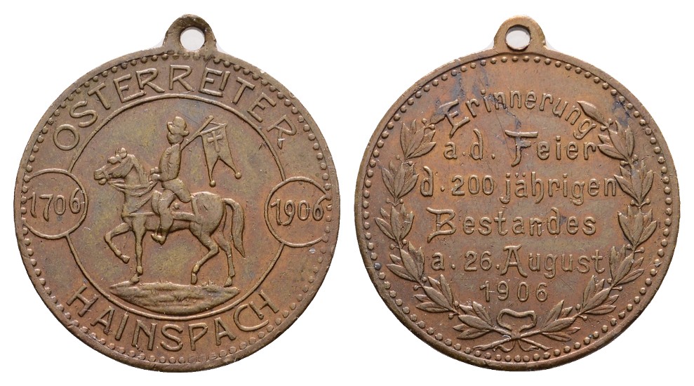  Linnartz Böhmen, Hainspach, Tragbare Bronzemed. 1906, zur 200 Jahrfeier - Reiterschaft, 27mm, vz   