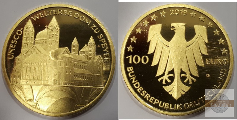 BRD  100 Euro  2019 G  UNESCO Welterbe MM-Frankfurt  Feingold: 15,55g Dom zu Speyer  