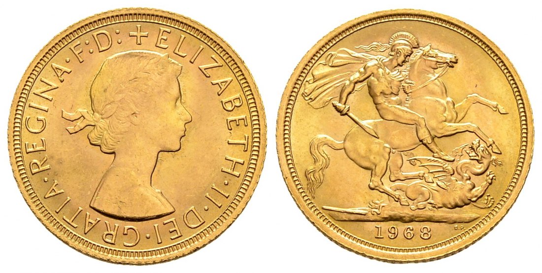 PEUS 2966 Grossbritannien 7,32 g Feingold. Elizabeth II. (1952 - heute) Sovereign GOLD 1968 Kl. Kratzer, Vorzüglich / Stempelglanz