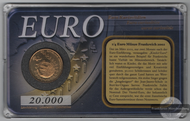  Frankreich, 1/4 Euro 2002 im Blister FM-Frankfurt   
