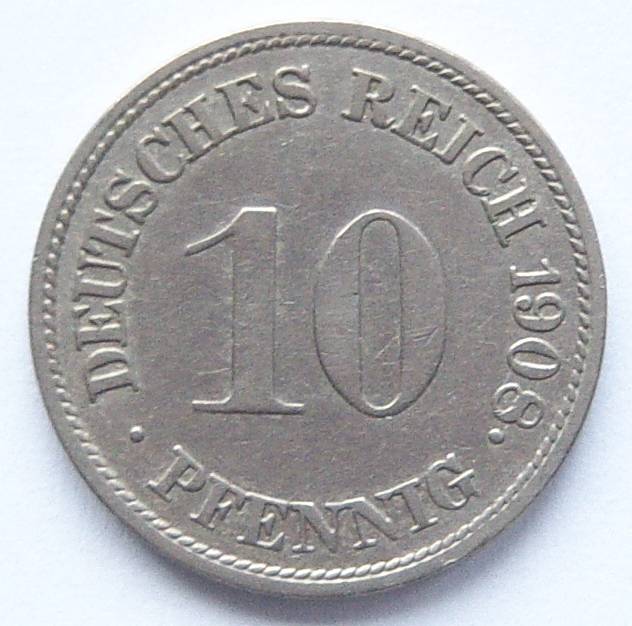  Deutsches Reich 10 Pfennig 1908 G   