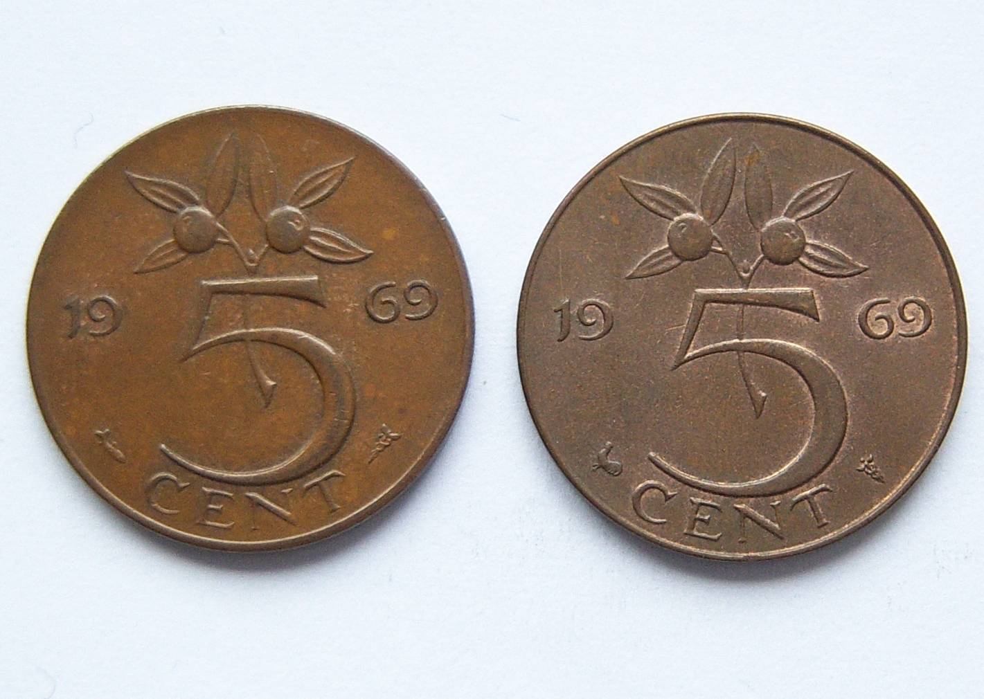  Niederlande 2 x 5 Cent 1969 Münzzeichen Fisch + Hahn   