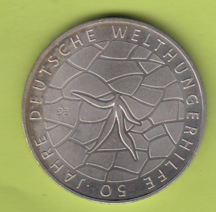 BRD - 046 - 10 Euro 2012 G - 50 Jahre Deutsche Welthungerhilfe- Silber - Bankfrisch - nat.Patina