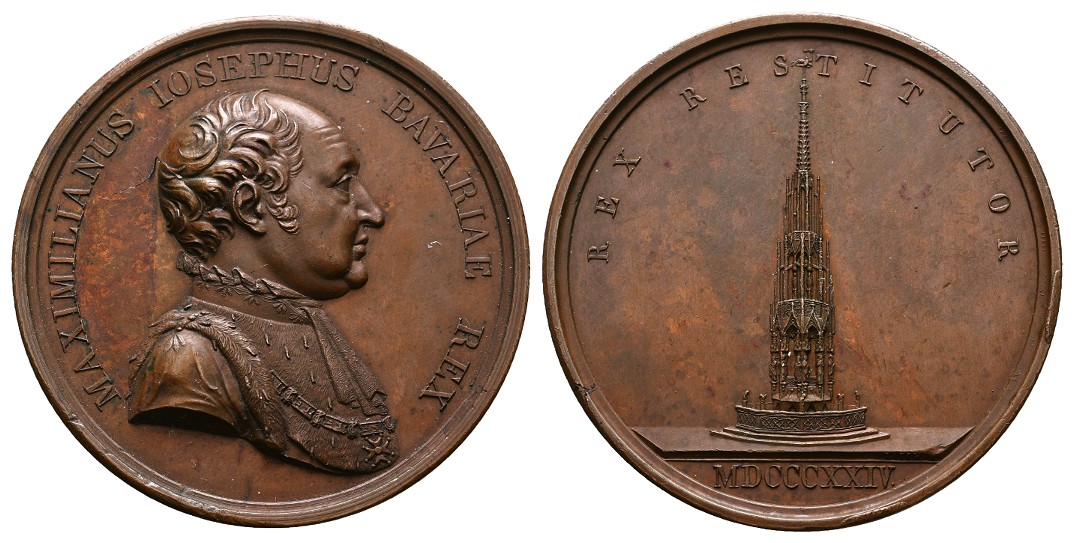  Linnartz Bayern Bronzemedaille 1824(Losch) Wiederherstellung schöner Brunnen Nürnberg Gewicht: 59,9g   