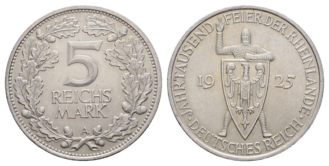  Linnartz Weimarer Republik 5 Mark 1925 A Rheinlande vz-st   