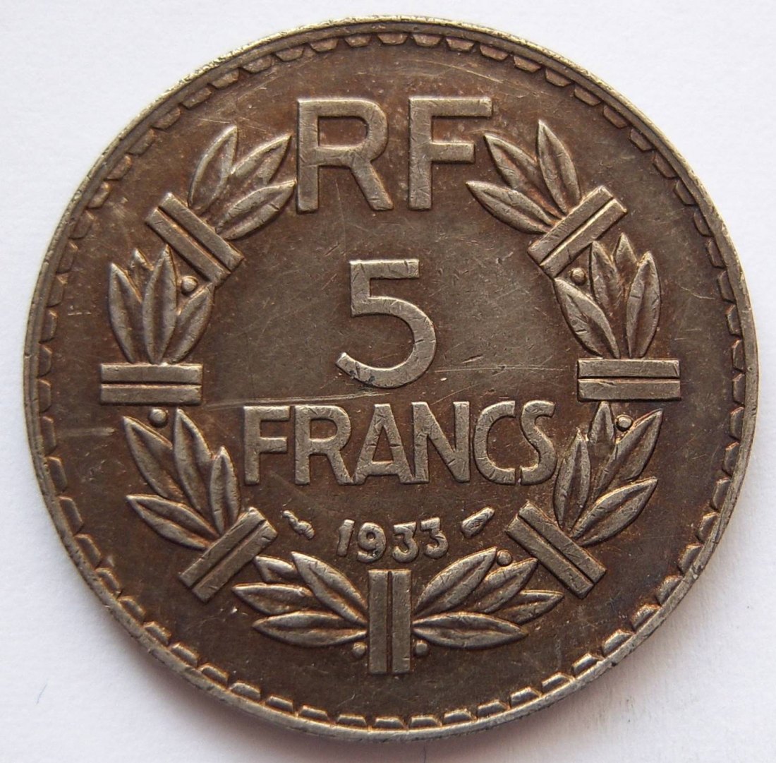  Frankreich 5 Francs 1933 Nickel   