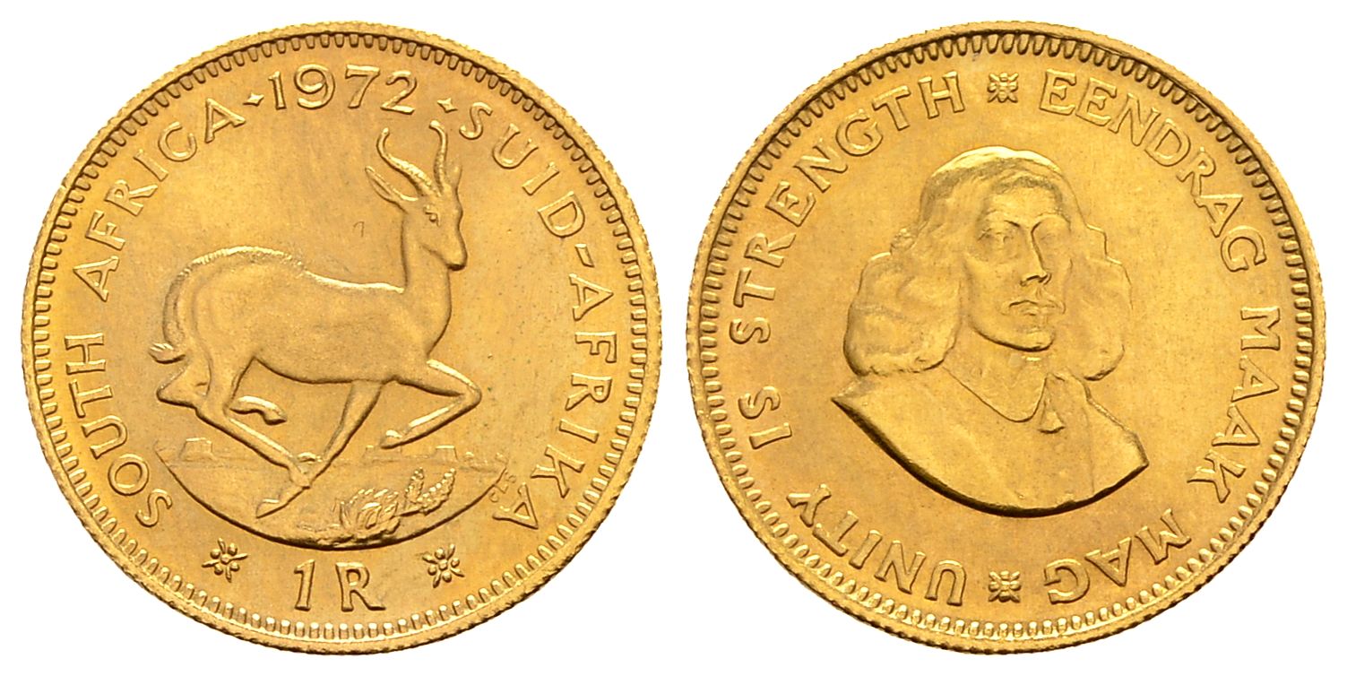PEUS 2971 Südafrika 3,66 g Feingold 1 Rand GOLD 1972 Fast Stempelglanz