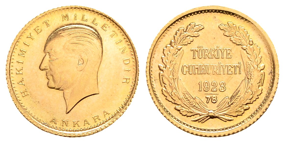 PEUS 2972 Türkei 1,65 g Feingold. 25 Piaster GOLD 1923-78=2001 Vorzüglich +