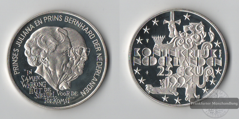  Niederlande  25 ECU  1994  Prinzessin Juliana und Prinz Bernhard   FM-Frankfurt  Feinsilber: 23,13g   