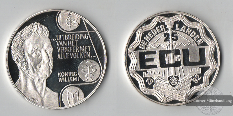  Niederlande  25 ECU  1992  König Wilhelm I.   FM-Frankfurt  Feinsilber: 23,13g   