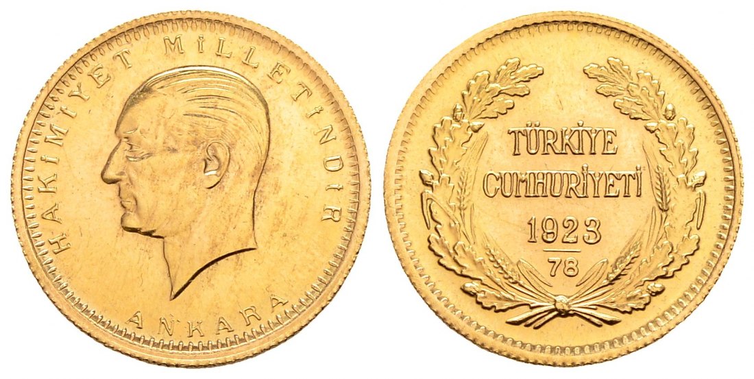 PEUS 2673 Türkei 6,6 g Feingold. 100 Kurush GOLD 1923/78 = 2001 Kl. Kratzer, fast vorzüglich