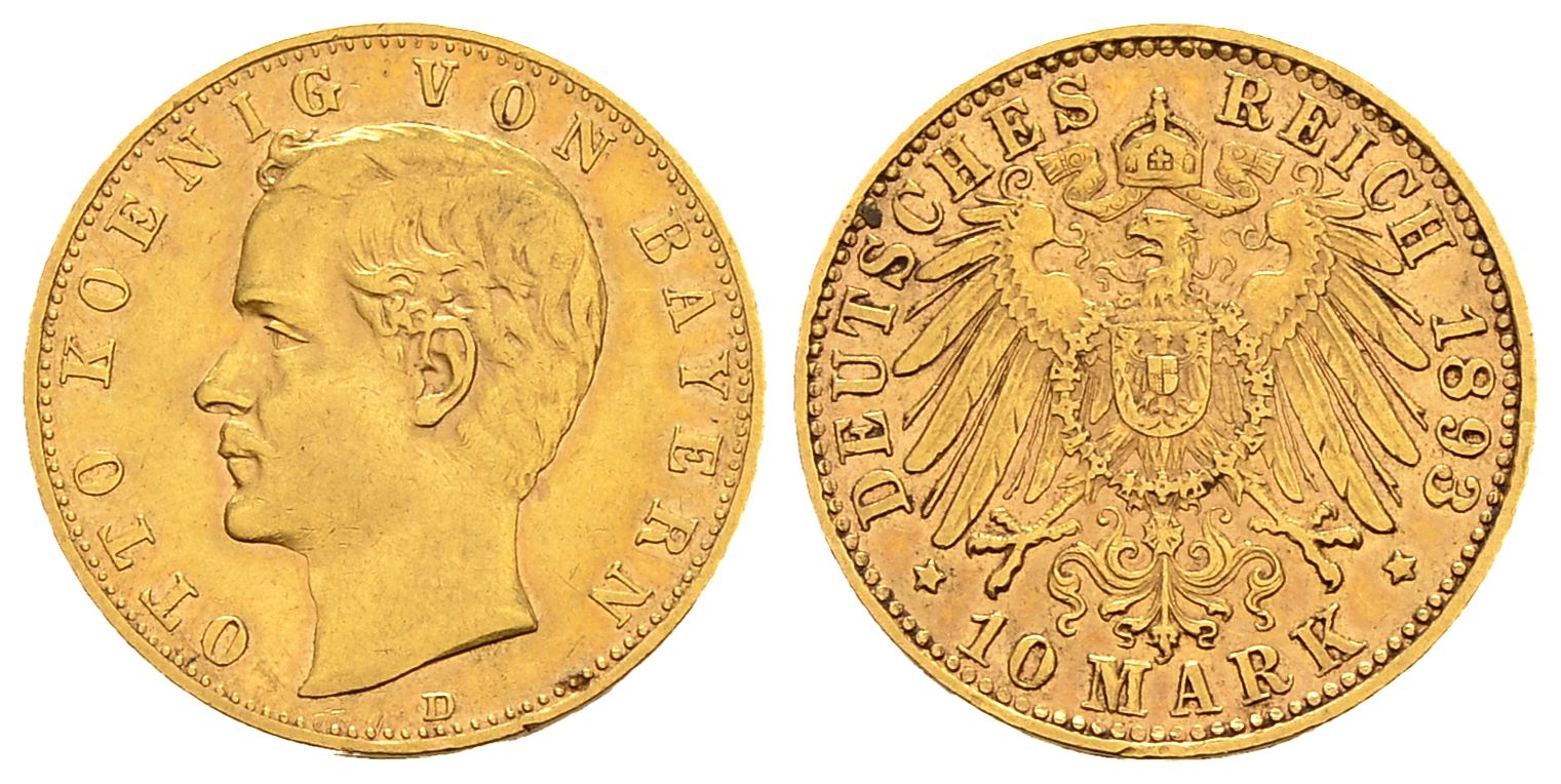 PEUS 2976 Kaiserreich - Bayern 3,58 g Feingold. Otto (1886-1913) 10 Mark GOLD 1893 D Sehr schön