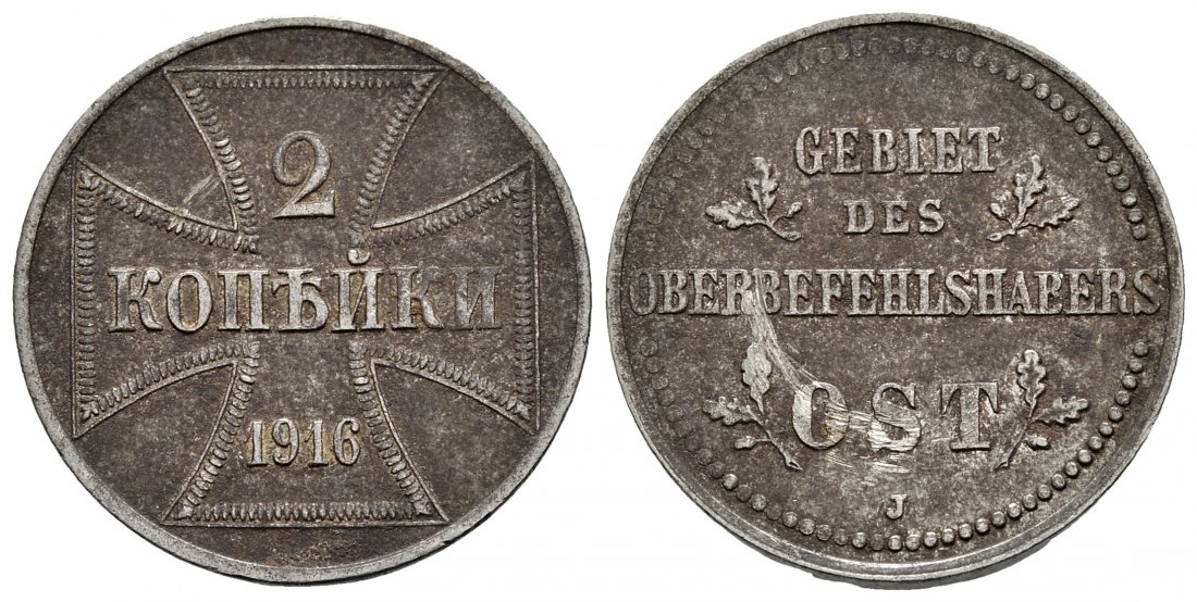 PEUS 2985 Besetzte Gebiete Oberbefehlshaber Ost 2 Kopeken 1916 J Kratzer, sehr schön