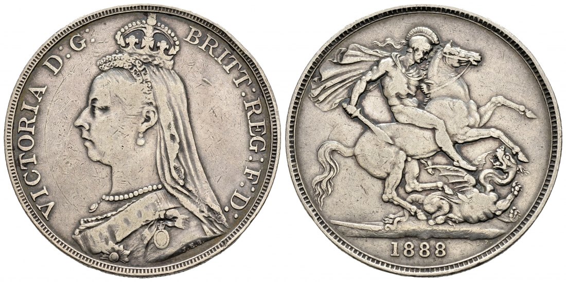 PEUS 2986 Großbritannien 26,16 g Feinsilber. Victoria (1837 - 1901) Crown SILBER 1888 Sehr schön