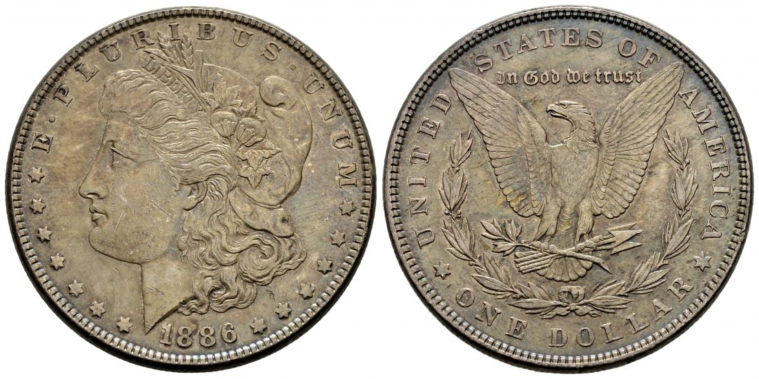 PEUS 2988 USA 24,06 g Feinsilber. Morgan Dollar SILBER 1886 Sehr schön