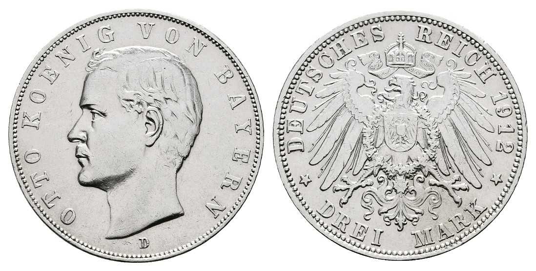  Linnartz KAISERREICH Bayern Otto 3 Mark 1912 D ss-   