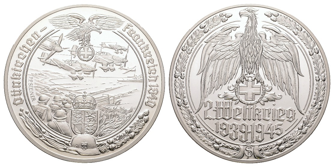  Linnartz 2. Weltkrieg Silbermedaille, Schlacht - Dünkirchen Frankreich 1940, 35,22/fein, 50 mm, PP   