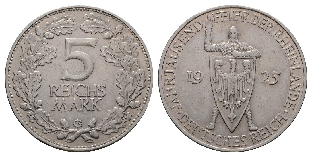  Linnartz Weimarer Republik 5 Mark 1925 G Rheinlande vz   
