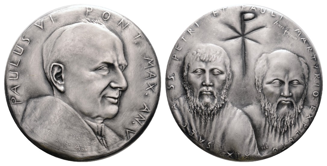  Linnartz Vatikan, Paul VI.Kunstmedaille 1967, (Silberguß) a.d. Matyrien der Apostel Petrus u. Paulus   