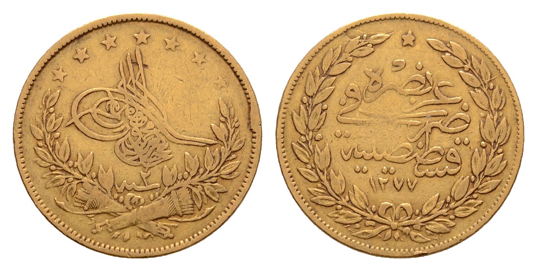  Linnartz Türkei, Abdul Aziz, 100 Piaster 1861, Istanbul, 7,22/917er, ss   