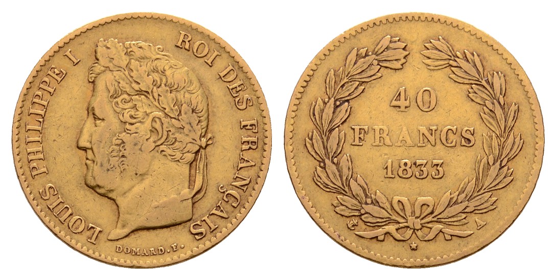  Linnartz FRANKREICH, Louis Philippe, 40 Francs 1833 A, 12,90/900, ss   