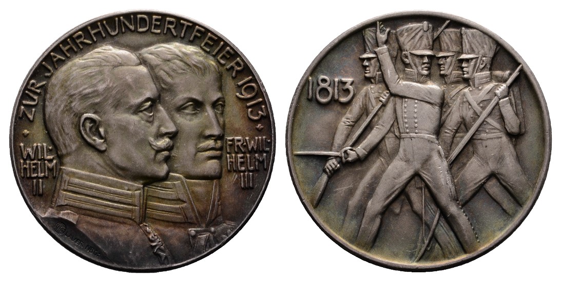  Linnartz Preussen Silbermedaille 1913,  Auf die Jahrhundertfeier der Befreiungskriege, matt Stgl   