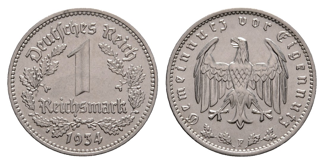  Linnartz Weimarer Republik 1 Reichsmark 1934 F, vz-st   