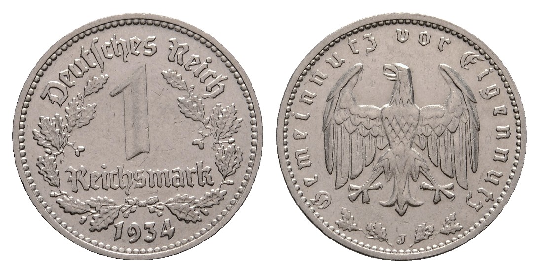  Linnartz Weimarer Republik 1 Reichsmark 1934 J, vz   