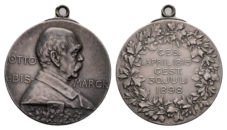  Linnartz Bismarck Tragbare Silbermedaille 1898 a.s.Tod Bennert 235, 27 mm, vz-st   