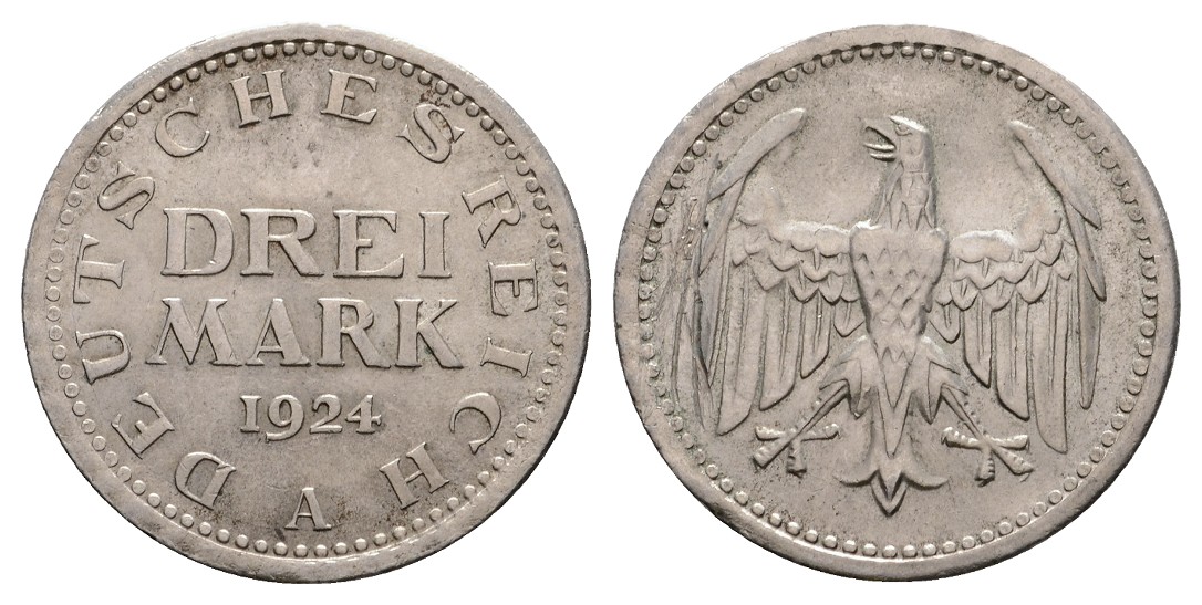  Linnartz Weimarer Republik 3 Mark 1924 A Rs. Kratzer Fast stgl   