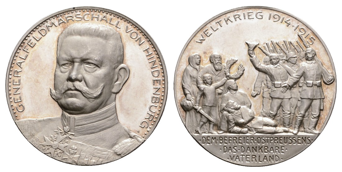  Linnartz Hindenburg Silbermedaille 1914-1915, (Oertel), Zetz. 4082, 35,3 mm, 17,9 Gr., PP   